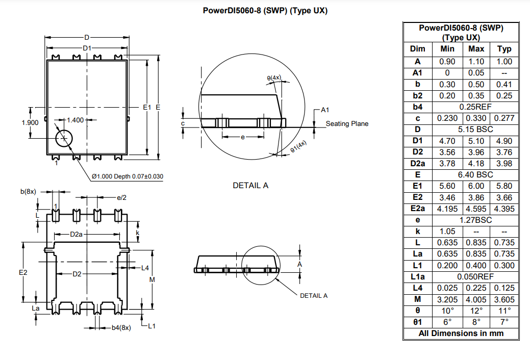机械图纸 - Diodes Incorporated DMTH15H017LPSWQ N沟道增强模式MOSFET
